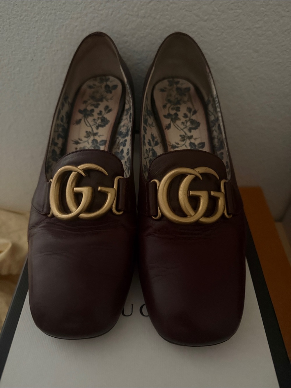 Gucci Burgundy Leather Loafers with Gold GG Hardware
